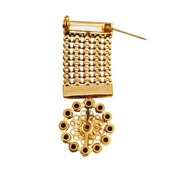 Masonic Mesh Shriners Badge Bar Pin Gold Tone Mesh Lapel Brooch AB Rhinestone - Picture 7 of 10